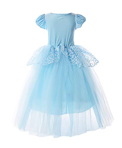 JerrisApparel Niña Princesa Cenicienta Disfraz Manga de Soplo Fiesta Vestido (8 años, Azul con Accesorios)