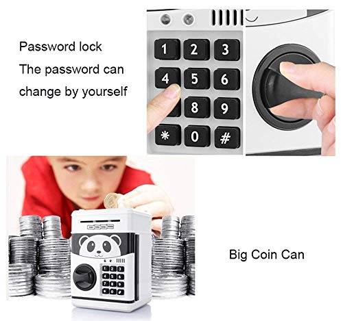 Jhua 1 Monedero de Dibujos Animados Puede contraseña electrónico Ahorro de cajero automático Seguro cerraduras Panda Smart Voice Pront Money Piggy Box para niños, Blanco