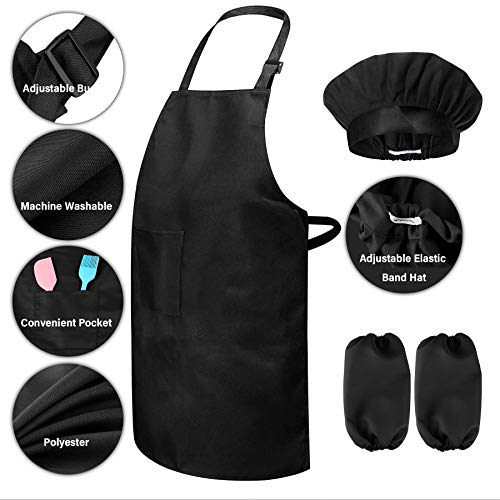 JLySHOP - Traje de chef para niños, conjunto de delantal, gorro y manguitos para niños, disfraz de chef ajustable para niños y niñas, ropa para cocinar y hornear, para niños de 4 a 15 años
