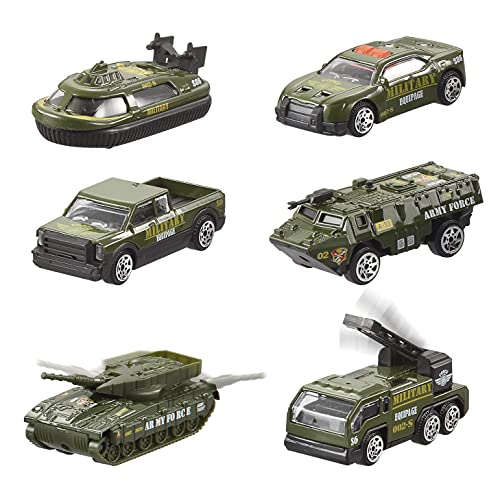 JOYIN Juego de juguetes de vehículos militares de 14 en 1 con soldado, mini juguete de coche de batalla en camión portador con luces y sonidos, regalos de cumpleaños para niños mayores de 3 años