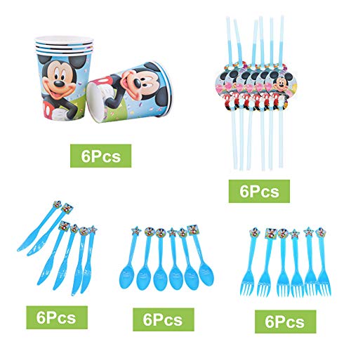 Juego de cubiertos de Mickey Mouse Mickey juego de fiesta servilleta para vasos de papel vajilla para regalo de cumpleaños para niños que incluye servilleta para vasos de papel