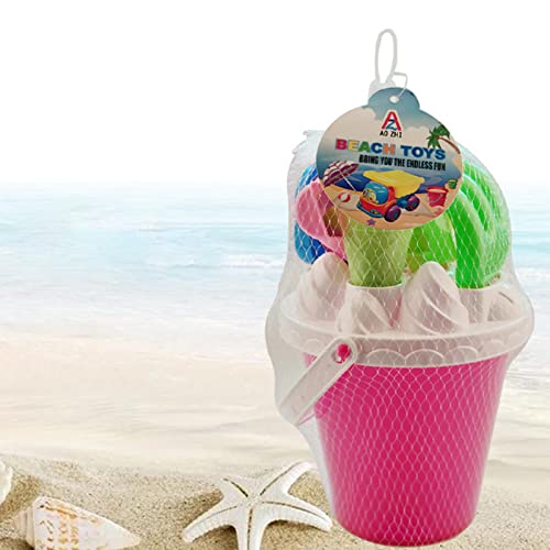Juego de juguetes de arena de playa, 7 piezas, fácil de llevar, para exteriores, arena de playa para niños de 3 a 10 años, incluye rastrillo, pala, molde de arena, cubo con colador