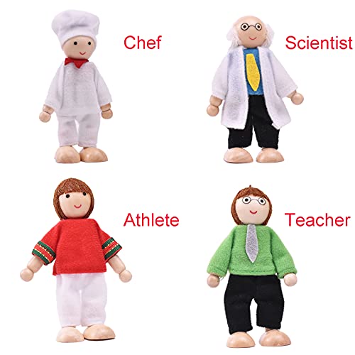 Juego de muñecas familiares de madera para muebles de casa de muñecas, casas de muñecas figuras de personas para niñas y niños de juguete