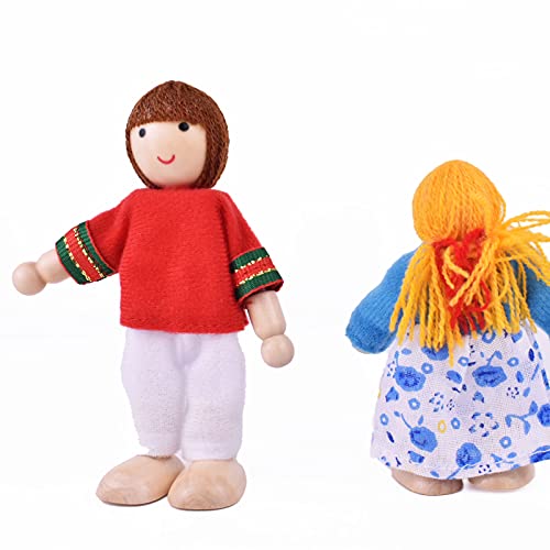 Juego de muñecas familiares de madera para muebles de casa de muñecas, casas de muñecas figuras de personas para niñas y niños de juguete
