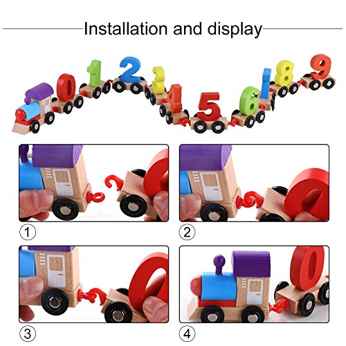 Juego de Trenes de Madera de 11 Piezas, Tren de Madera con Forma de número de Juguete Juguetes educativos de Aprendizaje temprano niños pequeños niños y niñas