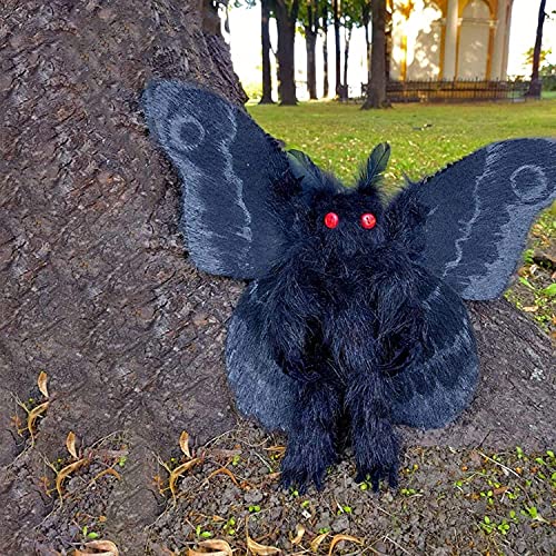 Juguete de peluche para Halloween, gótico, polilla malvada, muñeca Plushie con ojos rojos brillantes, gran regalo para niños y niñas, cumpleaños, animales de peluche, decoración del hogar (negro)