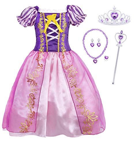 Jurebecia Disfraz Princesa Niñas Vestido de Princesa Cosplay Niña Fiesta de Cumpleaños Costume Halloween Party Dress Up Vestidos Vestir 10-12 Años Púrpura