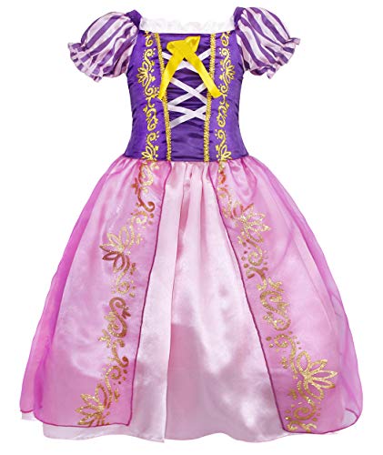 Jurebecia Disfraz Princesa Niñas Vestido de Princesa Cosplay Niña Fiesta de Cumpleaños Costume Halloween Party Dress Up Vestidos Vestir 10-12 Años Púrpura