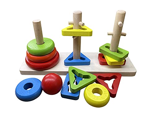 KanCai Rainbow Clasificador de Forma de Madera Juguete Bloques de construcción a Juego Clasificación Juguete de apilamiento para bebés niños