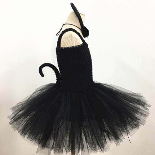 KESYOO 1 Juego Disfraz de Gato para Niñas Orejas de Gato Diadema Cola Pajarita Disfraz de Halloween Disfraz Gato Cosplay Set L