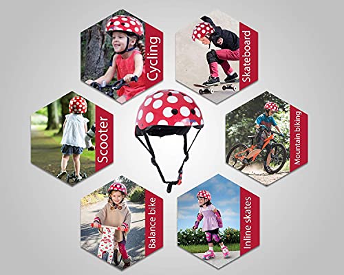 KIDDIMOTO Casco Bicicleta Completamente Ajustabl - Bici Casco para Infantil y Niños para Patinete, Ciclismo, Scooter, Bicicleta de Equilibrio y Monopatin - Puntos de Pastel - S (48-53cm)