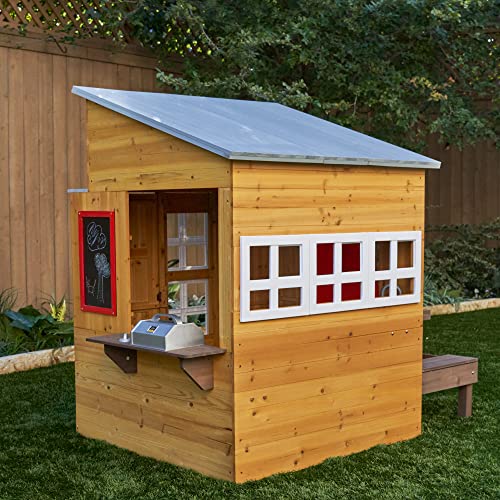 KidKraft- Casa de jardín moderna de madera para niños, incluye cocina de juego y accesorios, Color Natural (182)