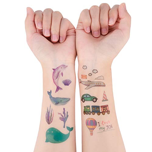 KINBOMás De 250 Tatuajes Temporales para Niños Adhesivos Impermeables para Automóviles y Camiones Vehículos Animales Marinos Adhesivos para Tatuajes Suministros para Fiestas para Niños / Niñas