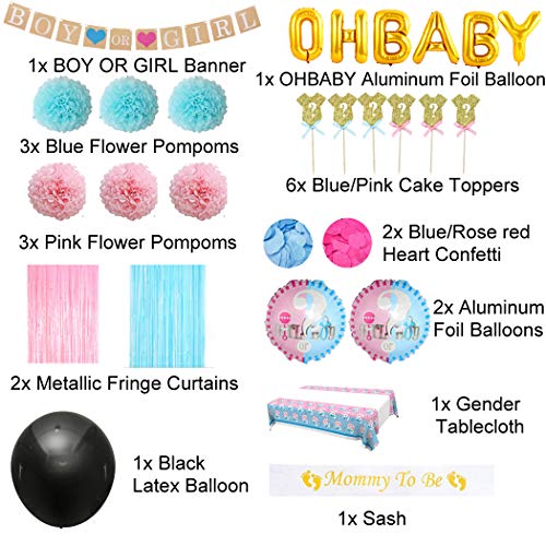 Kit de Suministros para Fiesta de revelación de género Azul y Rosa (97 Piezas) bebé niño o niña · Decoraciones de revelación de género Incluyen Globo de Confeti Gigante, Varios Globos