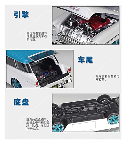 Kit Juguetes Coches Metal Resistente para 1955 Chevrolet Nomad 1:18 Versión Modificada Simulación Aleación Modelo De Coche Colección Edición Limitada Azul Blanco Maravilloso Regalo