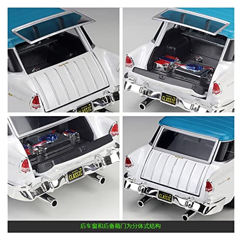 Kit Juguetes Coches Metal Resistente para 1955 Chevrolet Nomad 1:18 Versión Modificada Simulación Aleación Modelo De Coche Colección Edición Limitada Azul Blanco Maravilloso Regalo