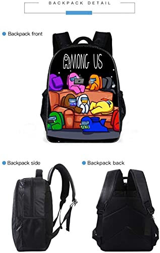 KKP SET 3 PCS Mochila Among Us Escolar Infantil ,Estuche escolar lápices y Bolsa Merienda de Cuerdas, Mochila Juego el Impostor para Niños Con Diseño 3D Ideal Set Para Colegio