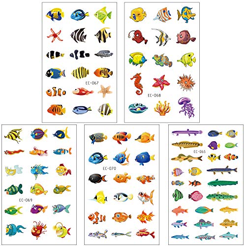 Konsait Tatuajes Temporales para Niños Niñas, Peces Tropicales Tatuajes Infantiles Tatoos Pegatinas para piñata Niños Infantiles Fiesta de Cumpleaños Regalo, 15 Hojas