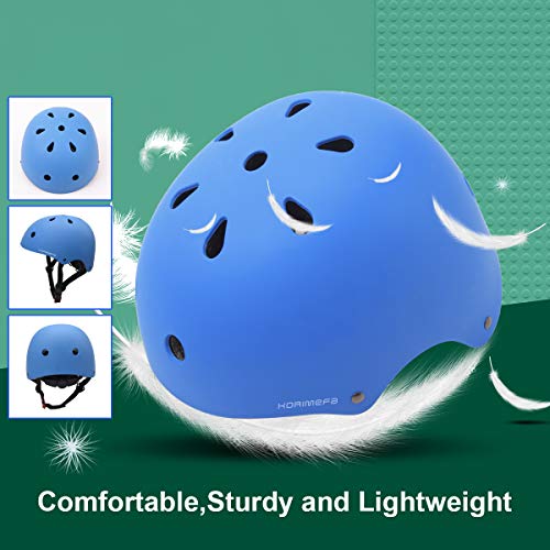 KORIMEFA Casco Infantil Equipo de Protección Patinete con Casco Adjustable certificación CE Rodilleras Coderas para Bicicleta Monopatín y Deportes Extremoscon de 3 a 13 años (m, Azul)