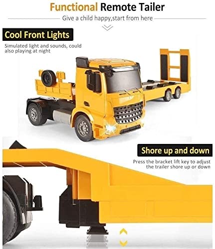 Kotee Remolque RC Remolque Desmontable de Cama Plana, camión de Remolque de Control Remoto de ingeniería eléctrica de 2.4GHZ, Juguete electrónico con Sonido y Luces, el Mejor GIF de Navidad