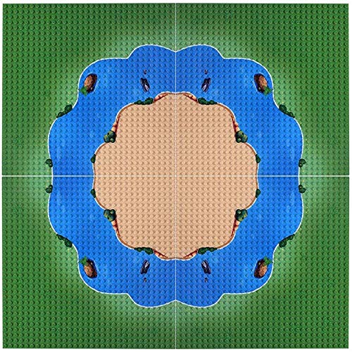 KUANDARMX Rompecabezas Placa Base Compatible con Lego, 4PCS 10"x 10" 32 x 32 Clavijas Placa Base Grande con Tablas de Base de Escena de río para Construir Selva Tropical, Isla, jardín Presente, Green