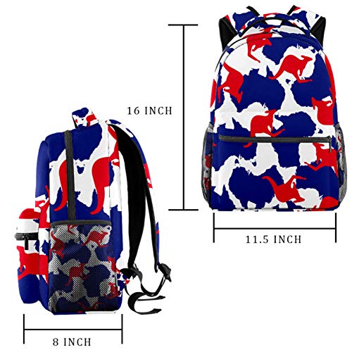 LAZEN Mochila informal Mochila de colegio y escuela secundaria Senderismo Camping Mochila azul Mapa de Australia Silueta de canguro rojo