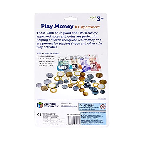 Learning Resources- Pack de Dinero del Reino Unido Pretend & Play (blíster), Multicolor (LSP2725-UK)