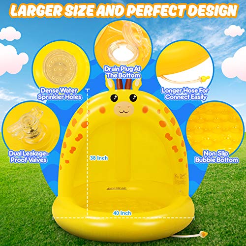 lenbest Piscina Inflable para Bebés, Hinchable Infantil, Piscina para Bebés Jirafa con Toldo Engrosado, Aspersor de Juego con Fondo de Burbuja Inflable de Doble Capa para Jardín/Piscina/Playa