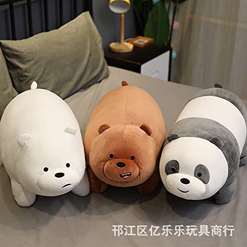 Let's Bare Bears Muñeco de Tres Osos Almohada Panda súper Suave Cama de Peluche para acompañar a Las niñas Regalos para Dormir Oso Desnudo de 58 cm acostado Oso Pardo