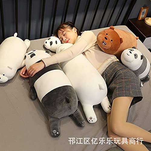 Let's Bare Bears Muñeco de Tres Osos Almohada Panda súper Suave Cama de Peluche para acompañar a Las niñas Regalos para Dormir Oso Desnudo de 58 cm acostado Oso Pardo