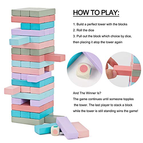 Lewo 54 Piezas Torre de Madera Block Colores Juegos de construcción