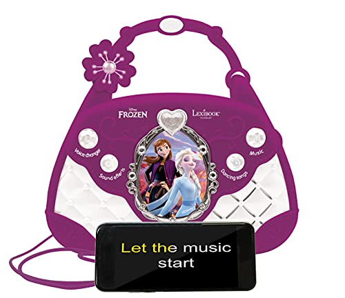 LEXIBOOK Disney Frozen Elsa-Altavoz Musical con micrófono, Cambiador de Voz, Canciones de demostración, Conector MP3, Color Morado y Blanco