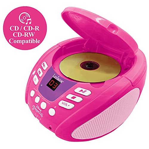LEXIBOOK- Disney Princess-Reproductor de CD Bluetooth para niños-Portátil, Efectos de luz Multicolor, micrófono, Conector de Entrada Auxiliar, AC o Funciona con Pilas