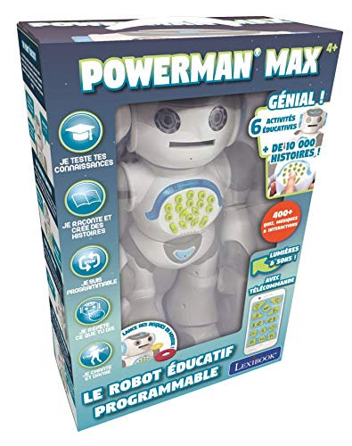 Lexibook ROB80FR Powerman MAX-Robot eléctrico programable Jouer apprendre-Jouet Pour garçons et Filles-Parle en français, Danse, Musique, Stem, Historia de la Historia, Lance Des disques