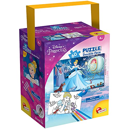Lisciani - Puzzle in a Tub Doble Cara con Reverso para Colorear 60 Piezas con 4 rotuladores incluidos Disney Cenicienta Puzle para niños a partir de 3 años (86207)