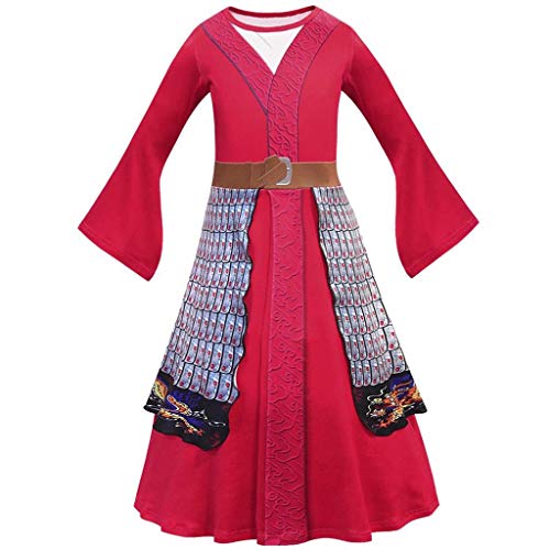Lito Angels Disfraz Mulan para Niña, Ropa Traje China Heroina Hanfu, Talla 4-5 años, Rojo