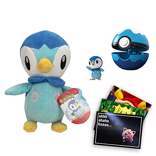 Lively Moments Pokemon XL Set Play & Sleep Plinfa / Piplup con clip N´Go Pokeball & Peluche / juguete y tarjeta de felicitación