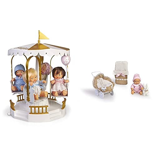 los Barriguitas -700015806 Carrusel Musical con Figura De Muñeca Bebé para Niña, Color Mixto (Famosa 700015806)+- Carrito con Muñeca Bebé Y Ropita (Famosa 700015810)