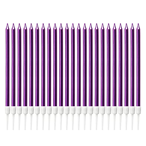 LUTER Metálico Velas de Tarta Cumpleaños Originales Púrpura Velas de Pastel Cirios con Portavelas para la Decoración del Banquete de Boda de Cumpleaños (24 Piezas)