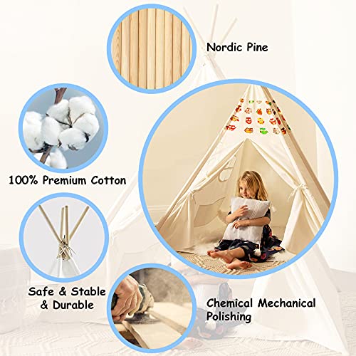 m zimoon Tienda de campaña Teepee para niños con bandera de color, portátil plegable para niños juguetes para niños niñas bebé interior y exterior Jugar tienda de campaña patrón de búho (blanco)