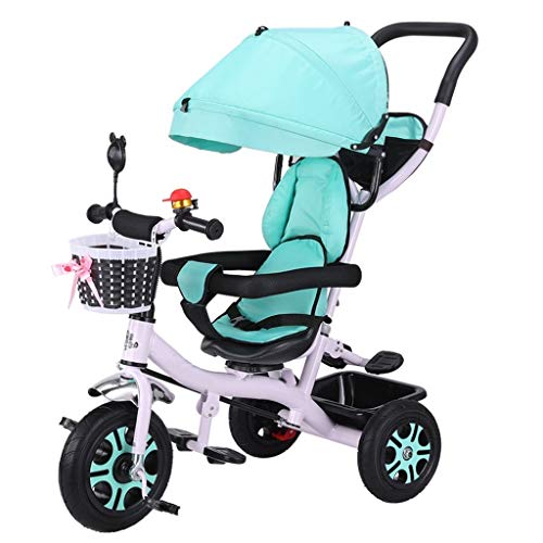 MAMINGBO Triciclo, con la sombrilla de titanio Aire rueda de absorción de choque del pedal Trike, durante 2 3 4 5 años de edad Niños Niñas interior y exterior (Color : Green)