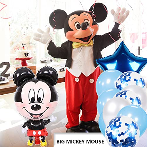 Mickey Party Globos, Mickey Themed Decoraciones de Fiesta, Minnie Globos, Decoraciones de Cumpleaños de Mickey Mouse, Globos de Confeti de Latex, con Pancarta de Feliz Cumpleaños, 22 Piezas, Azul