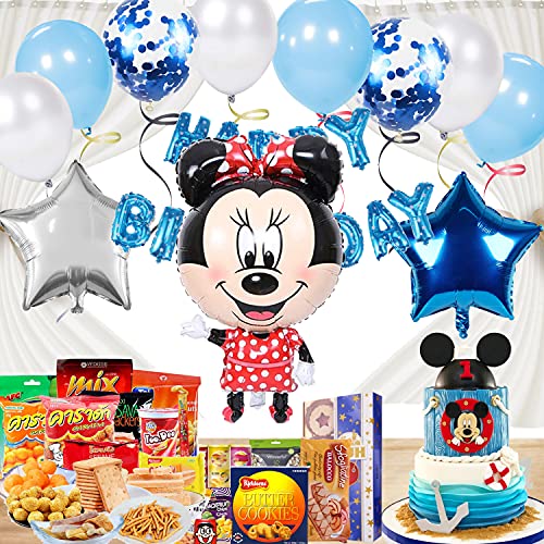Mickey Party Globos, Mickey Themed Decoraciones de Fiesta, Minnie Globos, Decoraciones de Cumpleaños de Mickey Mouse, Globos de Confeti de Latex, con Pancarta de Feliz Cumpleaños, 22 Piezas, Azul
