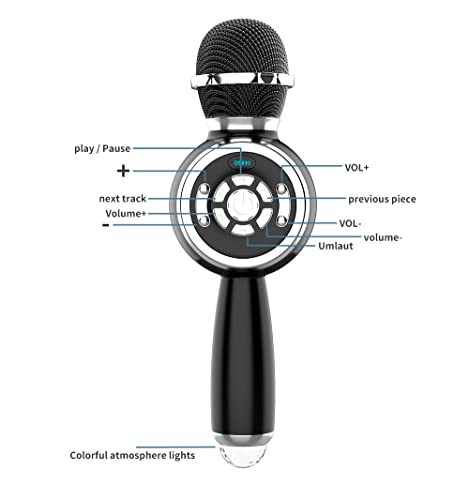 Micrófono Karaoke Bluetooth 4 en 1 con Luces Multicolor | Micro Inalámbrico Función Altavoz Bluetooth Portátil con Cable USB Regalo para Jóvenes Niños Niña Infantil