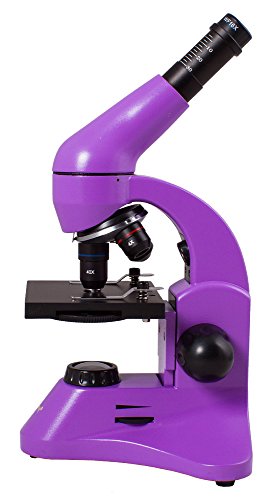 Microscopio Escolar Levenhuk Rainbow 50L Plus Amethyst/Amatista (Aumento 64–1280x, Cuerpo de Metal, Óptica de Vidrio) con Kit de Experimentos y Estuche