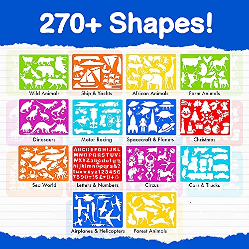 Mimtom Plantillas de Dibujo Kit de Manualidades para niños y Chicos con 240 Figuras | Plantillas para Pintar Que desarrollan la Creatividad | Desde los 4 años