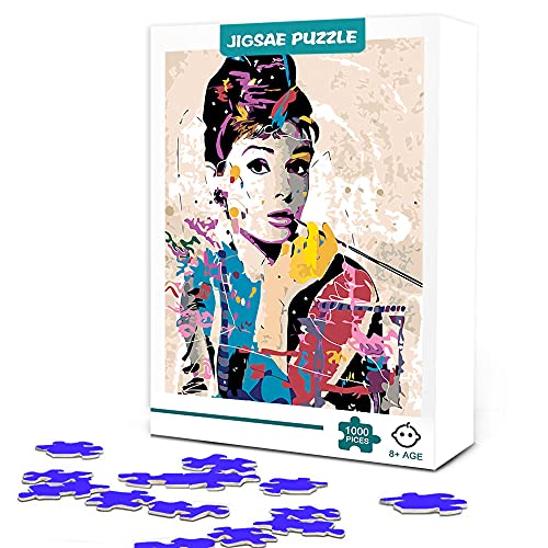 Mini Rompecabezas en Miniatura de 1000 Piezas para Adultos Audrey Hepburn Cartón Puzzle Brain Ejercicio Desafío Juego de Alta dificultad Regalo para niños Niños 38 * 26cm