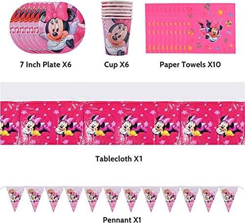 Minnie Decoraciones de Fiesta de cumpleaños, Set de Fiesta de cumpleaños de Minnie, Juego de Cubiertos de Minnie, Incluye platos, tazas, servilletas, manteles