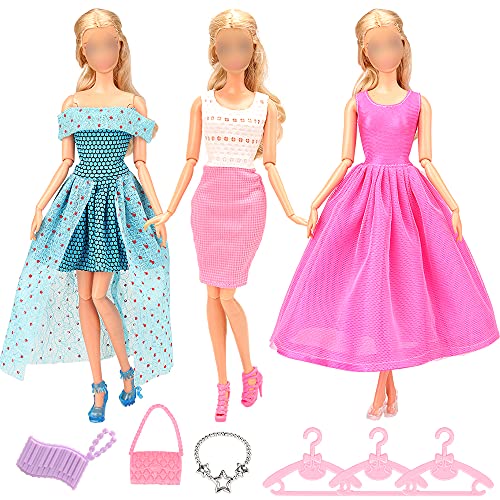 Miunana 13 Accesorios para 11.5 Pulgadas 28 - 30 CM Muñecas: 3 Vestidos + 3 Perchas + 3 PCS Zapatos + 1 Collar + 1 Corona + 2 Bolsos