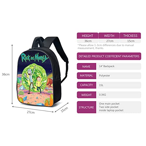 Mochila De Anime De Dibujos Animados, Mochila Escolar De Rick Morty Mochila para Portátil para Adolescentes Niños Niñas,B,14 in
